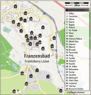 Kuren in Tschechien: Lageskizze des Sanatorium Klima in Franzensbad Frantiskovy Lázne