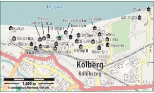 Kuren in Polen: Lageskizze des Kurhaus Muszelka in Kolberg Kolobrzeg Ostsee