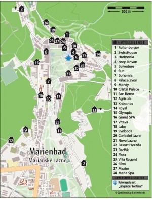 Kuren in Tschechien: Lageskizze des Hotel Reitenberger in Marienbad Marianske Lazne